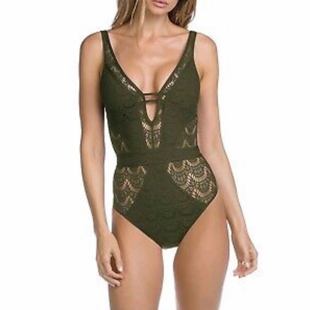 BECCA Crochet Plunge One Piece Swimsuit